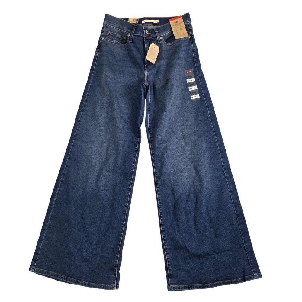 Levi's 318 Shaping Wide Leg Jeans Women 28x30 Blue New Mid Rise Stretch Denim